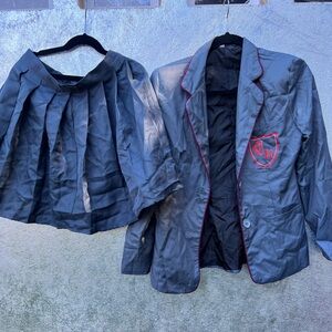 Gray Pleated Skirt and Blazer Set